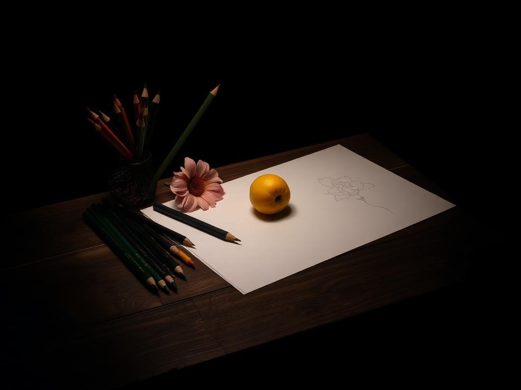 Zeichenkurs mit Buntstiften, Bleistiften und Naturmodellen in der AhoiArt Galerie